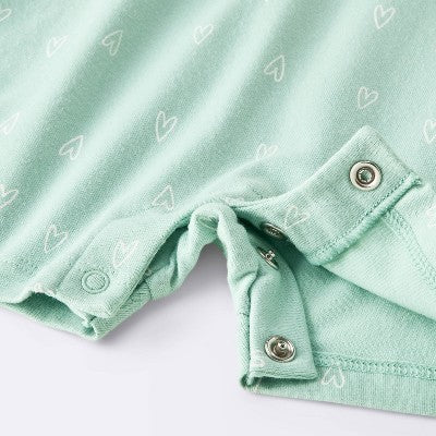 Baby Girls' Heart Short Sleeve Romper Cloud Island Mint Green 9M