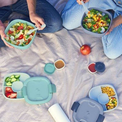 Bentgo Salad Stackable Lunch Container with Large 54oz Bowl, 4-Compartment Tray & Built-In Fork - Slate