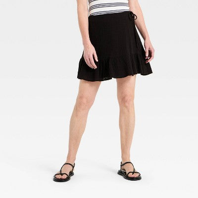 Women's Cotton Mini Wrap Skirt - Universal Threads Black XL