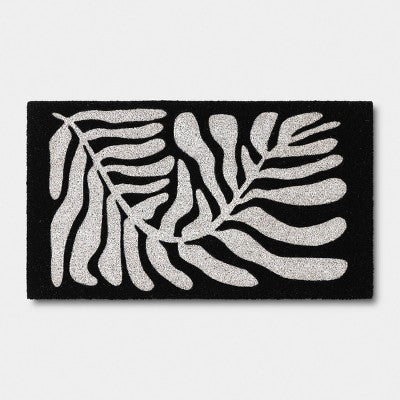 1'4"x2'4" Rectangle Outdoor Door Mat Fresh Black Ivory Leaf - Room Essentials (LOCAL PICKUP ONLY)