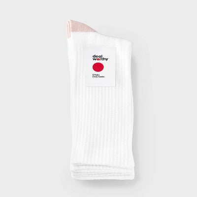 Women's Ribbed 5pk Crew Socks - Dealworthy White 4-10: Recycled Polyester, Knit, Rib Cuffs