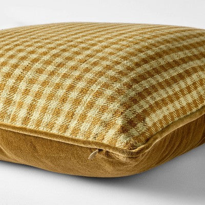 20"x20" Gingham and Velvet Reverse Throw Pillow Olive - Threshold designed with Studio McGee