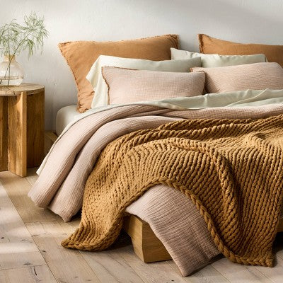 King Euro Heavyweight Linen Blend Decorative Throw Pillow Warm Brown - Casaluna: Rectangle, Rayon & Linen, Removable Cover (LOCAL PICKUP ONLY)