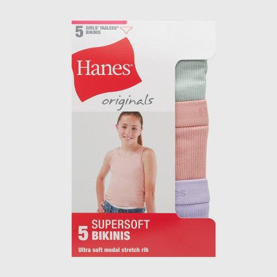 Hanes Originals Girls' 5pk SuperSoft Bikini Underwear 6