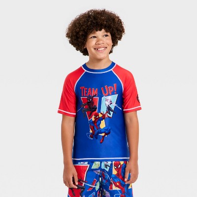 Boys' Spider-Man Rash Guard Swimsuit Top - Blue 5-6