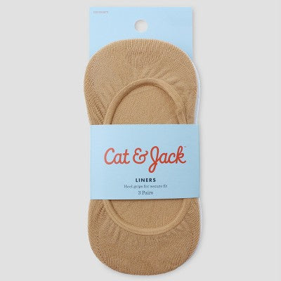 Girls' 3pk Liner Socks - Cat & Jack Black/White/Tan S