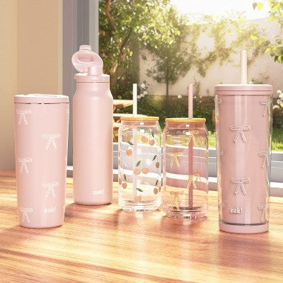 Zak Designs 20 fl oz Stainless Steel Vacuum Serenity Tumbler with Slide Lid Rose Quartz Bowtique