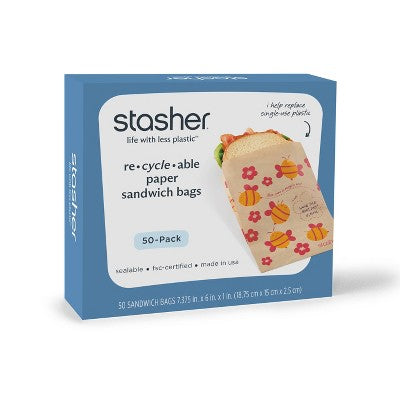 stasher Bees Recyclable Paper Sandwich Reusable Food Storage Bags Brown - 50ct