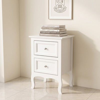 White Nightstand with 2-Tier Storage, Country Style Bedside Table for Bedroom, Dorm Essentials, Apartment Essentials, 23.6" L x 15.7" W (LOCAL PICKUP ONLY)