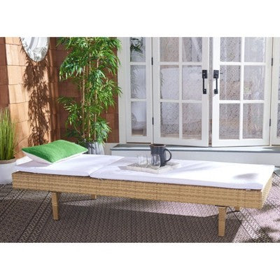 Cam Sunlounger W/ Cushion - Outdoor - PAT7501 - Natural/White - Safavieh (LOCAL PICKUP ONLY)