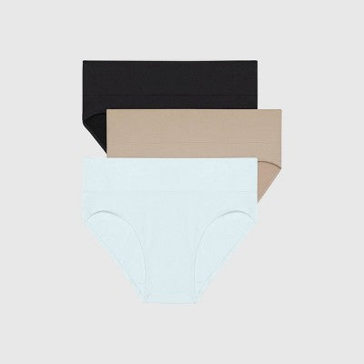 Hanes Premium Women's 3pk Hi Cut Brief Seamless Smoothing Underwear - Black/Beige 8