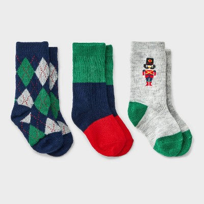 Baby 3pk Nutcracker Argyle Crew Socks - Cat & Jack 6-12M