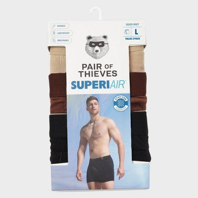 Pair of Thieves Men's 3pk SuperiAir Boxer Briefs - Brown XL: Tagless, Flat Seams, Knit Fabric