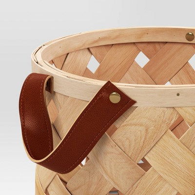 Wood Decorative Basket with Faux Leather Handles - Threshold