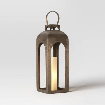 21.875"x8" Pillar Cast Aluminum Lantern Candle Holder Gold - Threshold (LOCAL PICKUP ONLY)