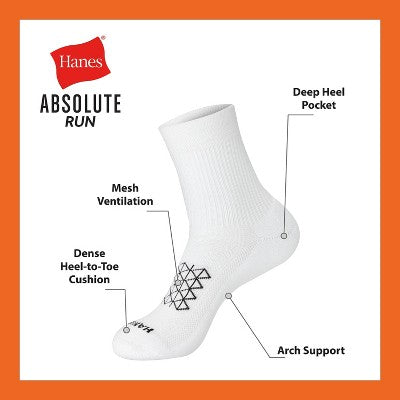 Hanes Men's Absolute Run Crew Socks 3pk - Black/White/Gray 6-12