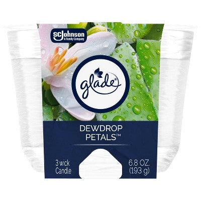 Glade 3 Wick Glass Dewdrop Petals Jar Candle - 6.8oz