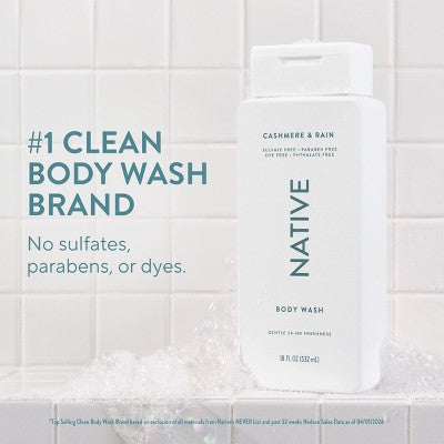 Native Body Wash for Men - Cashmere & Rain - Sulfate Free - 18 fl oz: Liquid, Whole Body, Normal Skin, Squeeze Bottle