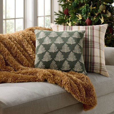 Oversized Woven Plaid Square Throw Pillow Red/Green/Cream/Gold - Threshold designed with Studio Mcgee (LOCAL PICKUP ONLY)