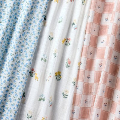Muslin Swaddle Baby Blanket - Traditional Floral - 3pk - Cloud Island: 47" Cotton, Logo Pattern, 180 Thread Count