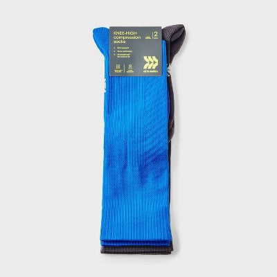 Men's 2pk Compression Socks - All In Motion Gray/Blue 6-12