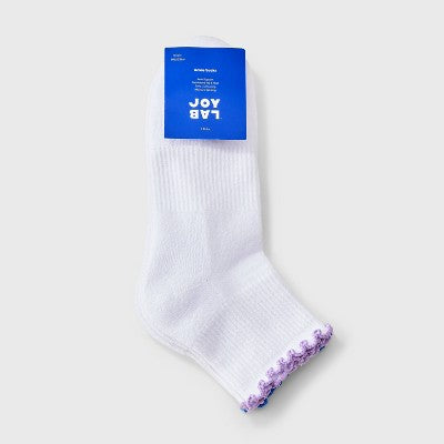 Women's Lettuce Edge Cushioned 2pk Ankle Socks - JoyLab White/Purple/Blue 4-10