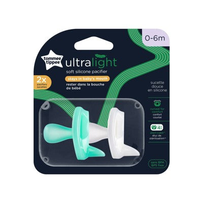 Tommee Tippee Ultra-Light Silicone Pacifier 0-6m - 2pk - White/Green