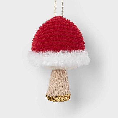 Fabric Mushroom with White Trim Christmas Tree Ornament Red - Wondershop