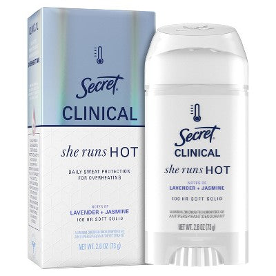 Secret Clinical Women's 100HR Relief & Comfort She Runs Hot Antiperspirant Deodorant - Lavender & Jasmine - 2.6oz