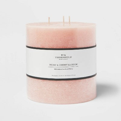 6"x6" 3-Wick Peony & Cherry Blossom Cozy Pillar Candle Pink - Threshold: Modern Traditional Decor, 95hr Burn Time