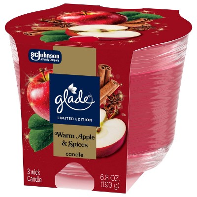 Glade 3 Wick Fall Candle in Glass Jar - Warm Apple & Spices - 6.8oz