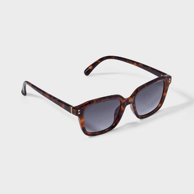 Women's Shiny Plastic Square Sunglasses with Gradient Lenses - Universal Thread Tortoise Brown: Scratch-Resistant, UV Protection