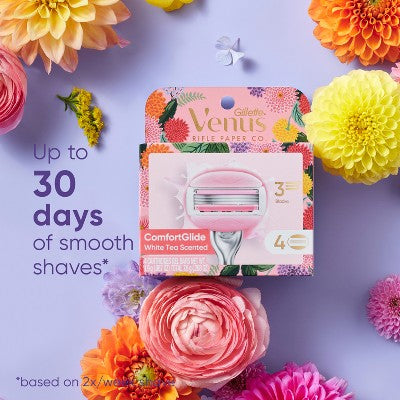 Venus + Rifle Paper Co. ComfortGlide White Tea 3-Blade Women's Razor Blade Refills - 4ct