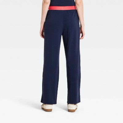 Women's Mid-Rise Rib Knit Full Pull-On Pants - Universal Thread Navy Blue S