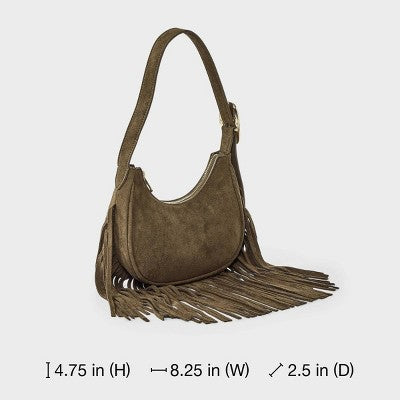 Western Faux Suede Fringe Shoulder Bag Purse - Universal Thread Brown