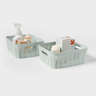 2pk Wave Medium Decorative Basket Mint Green - Brightroom