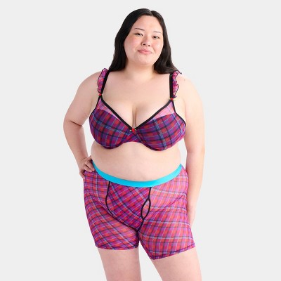 Parade Women's Plaid Silky Mesh Boxer Shorts - Magenta/Blue XL