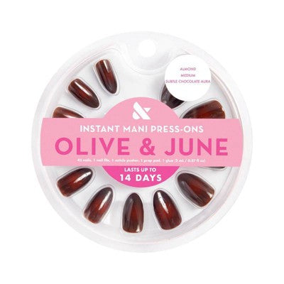 Olive & June Press-On Fake Nails - M Almond - Subtle Chocolate Aura - 42ct