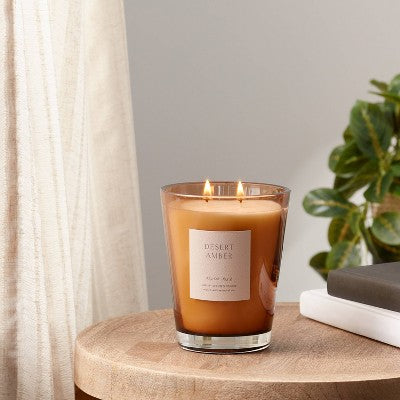 22.4oz Colored Vase Glass with Dustcover Desert Amber Candle Brown - Threshold: Soothing Scent, Palm Wax