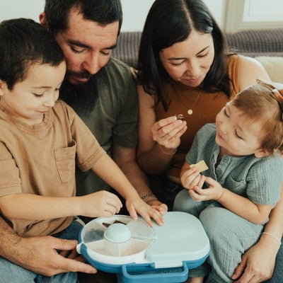 GoBe Kids' 2-in-1 Bento Style Lunchbox with Small Snack Spinner Flip - Blueberry Blue: Hard Sided, BPA-Free
