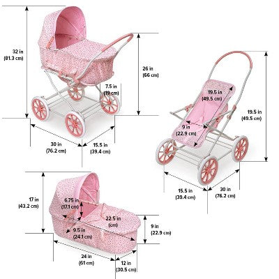 Badger Basket Rosebud 3-in-1 Doll Carrier/Stroller - Pink (LOCAL PICKUP ONLY)