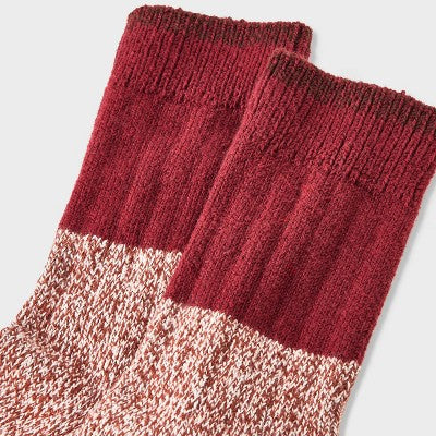Women's Colorblock Ribbed Super Soft Crew Boot Socks - Auden Red/Tan 4-10