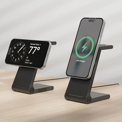 Just Wireless 3-in-1 Magnetic Wireless Charger - Black: USB-C, MagSafe Compatible