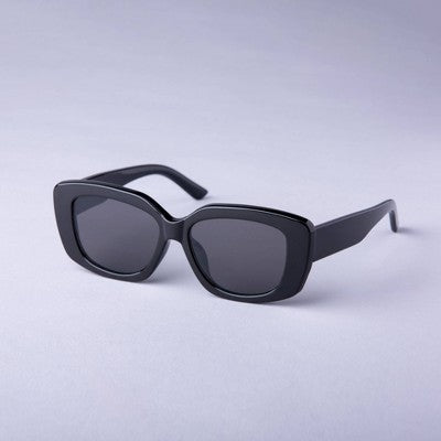 Women's Rounded Cateye Rectangle Sunglasses - A New Day Black