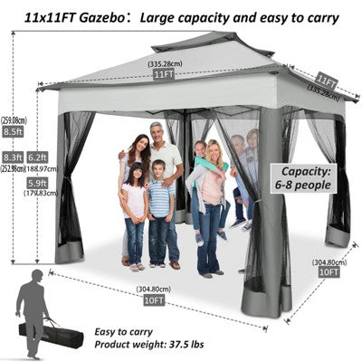 COBIZI Pop Up Gazebo 11x11 One-Push Canopy Tent, Carpas Para Patio (LOCAL PICKUP ONLY)