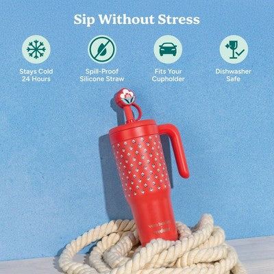 Reduce x Vera Bradley 24oz Chiller Spill Proof Stainless Steel Insulated Straw Tumbler and Topper Bluebell Ditsy Hibiscus
