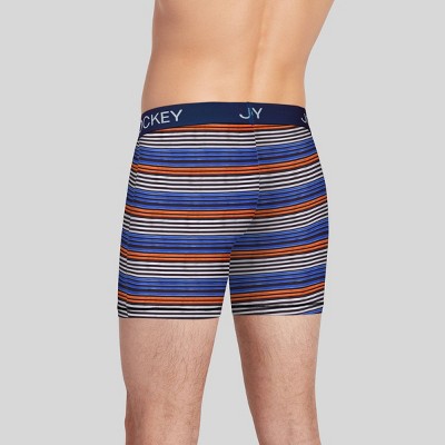 Jockey Generation Striped Microfiber Boxer Briefs 3pk - Blue/Orange/Coral Red L