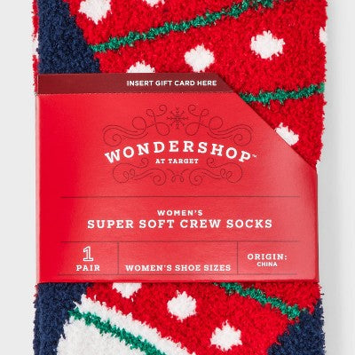 Women's Stocking Pup Cozy Christmas Crew Socks with Gift Card Holder - Wondershop Navy 4-10