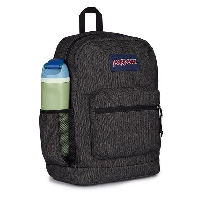 JanSport Cross Town Plus Remix 17" Backpack - Black: Abstract Denim Shell, Expandable Pocket