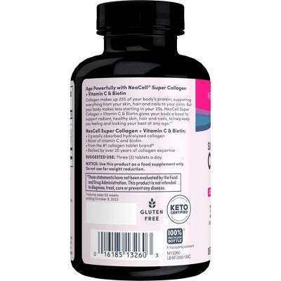 NeoCell Super Collagen + Vitamin C & Biotin for healthy hair, beautiful skin, and nail support- Dietary Supplement, 180 Tablets (Package May Vary)
